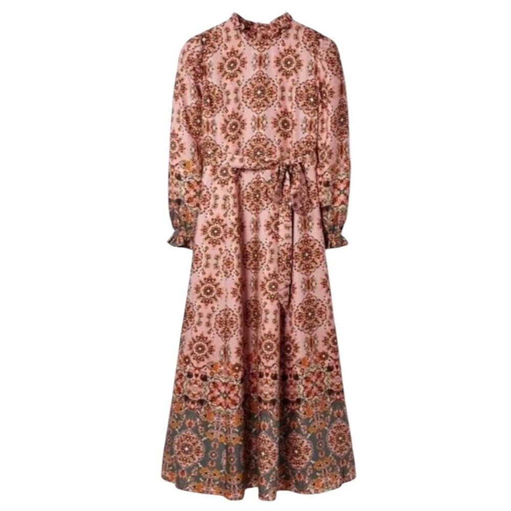 Boden Mariam Old Rose Intricate Tapestry Long Sleeve Midi Dress Womens 8P